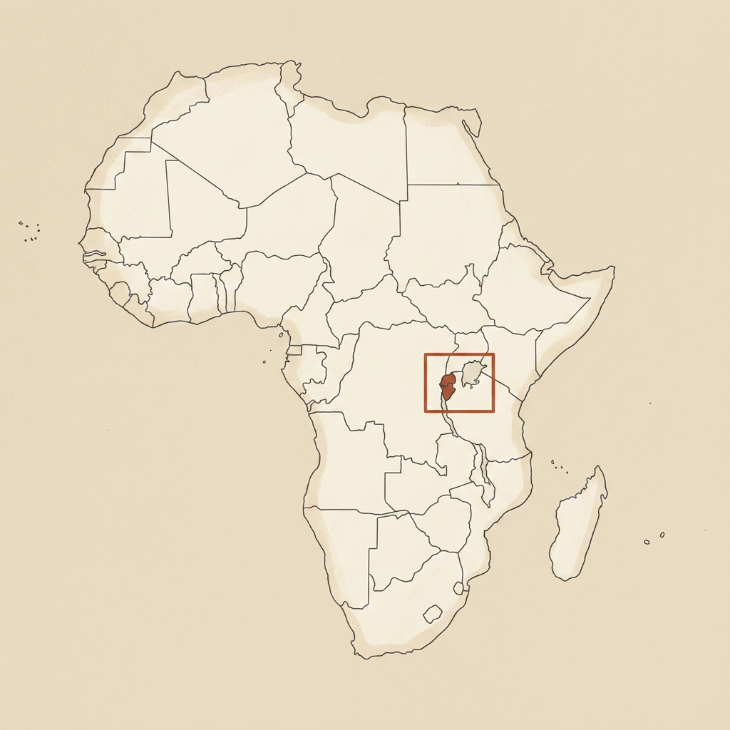 Map of Africa showing Burundi's location between Lake Tanganyika and Lake Victoria